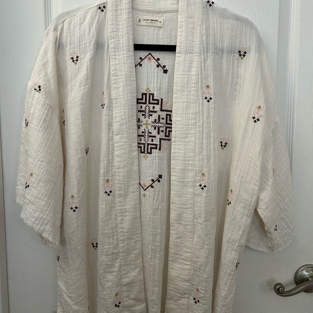 Lucky Brand Cream Embroidered Kimono